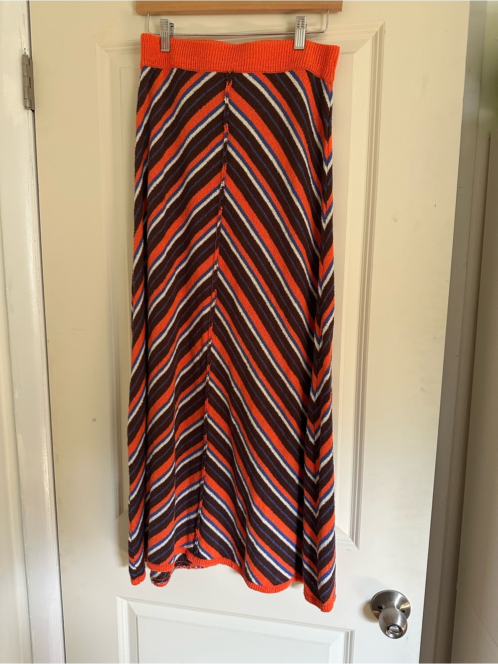 Free People Diagonal Stripe Knit Maxi Skirt in Orange, Brown and Blue